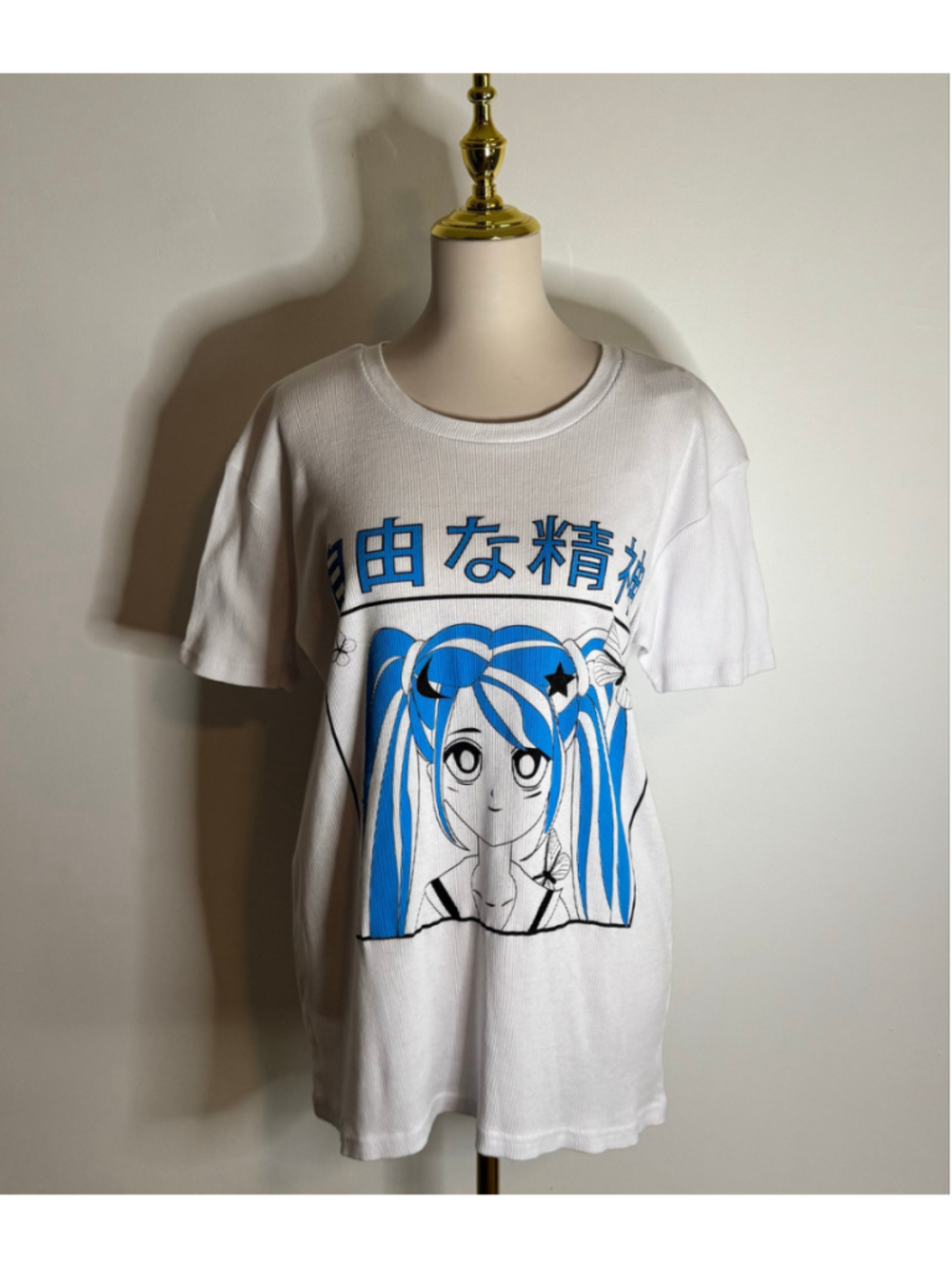Women's ON FIRE White & Blue Anime Short Sleeve Tee 3X